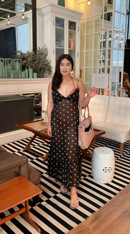 Black dotted see through long dress