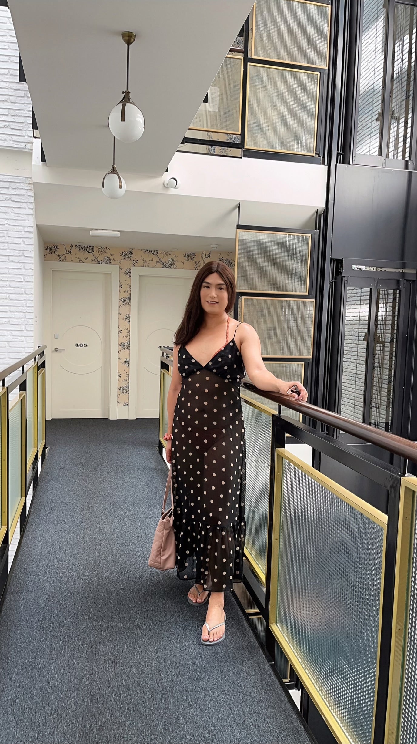 Black dotted see through long dress