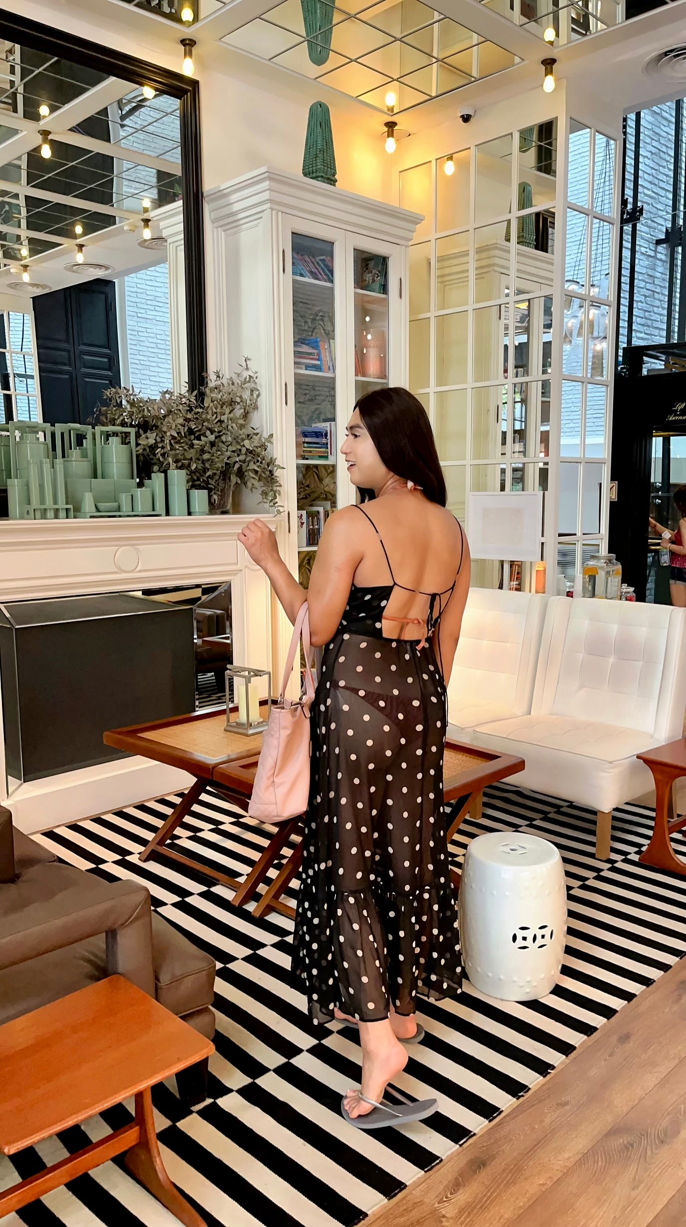 Black dotted see through long dress