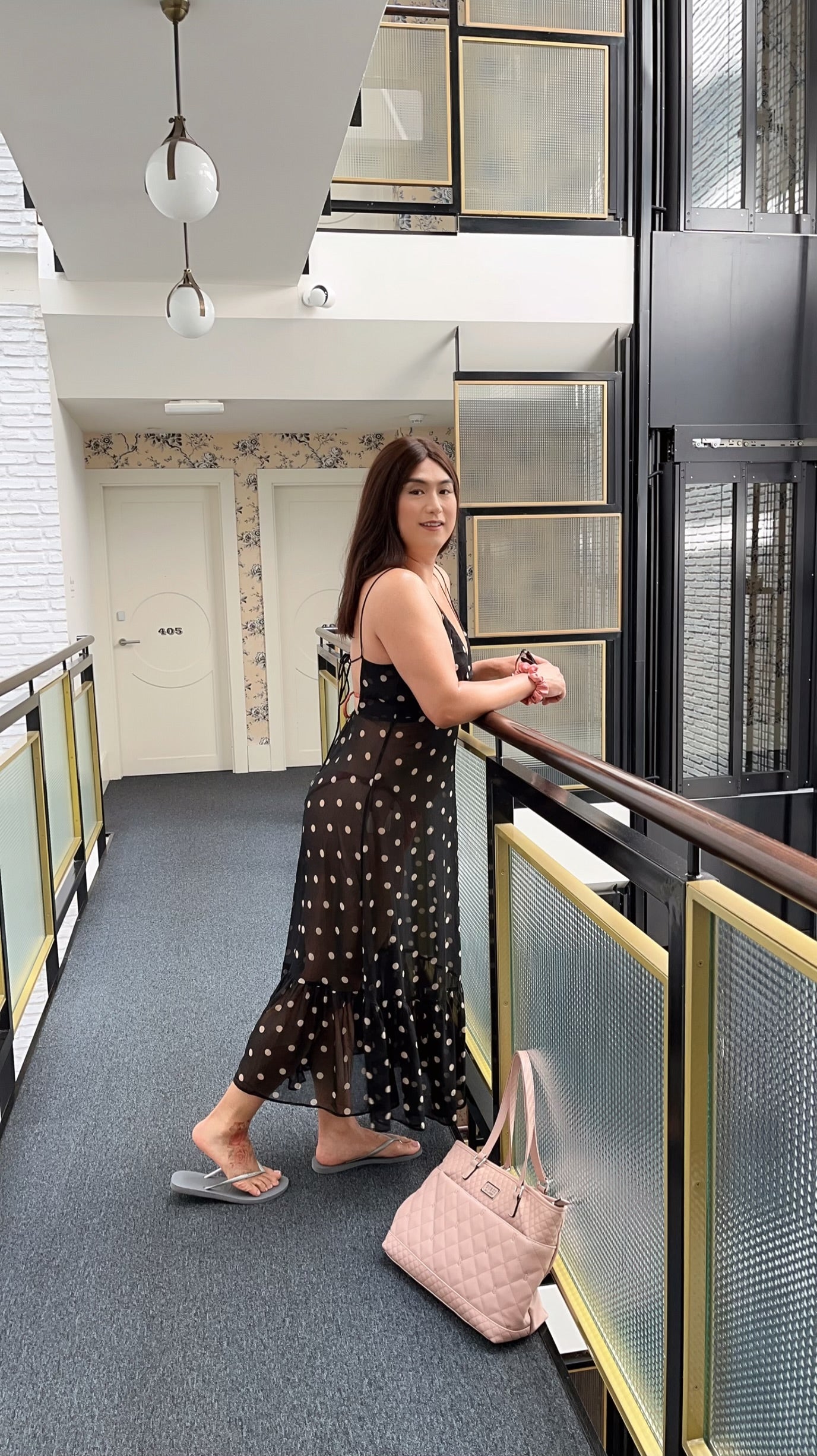 Black dotted see through long dress