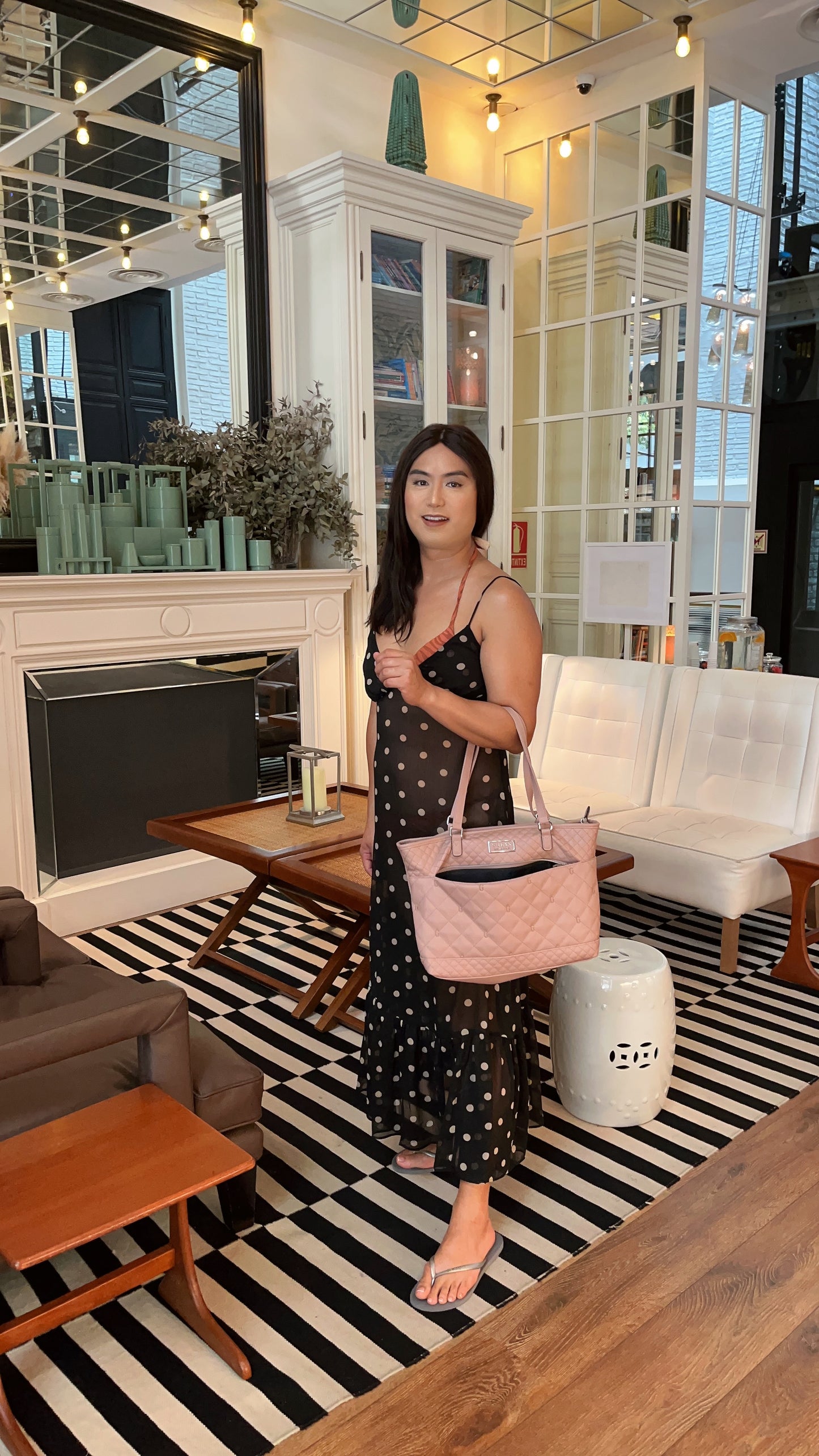 Black dotted see through long dress