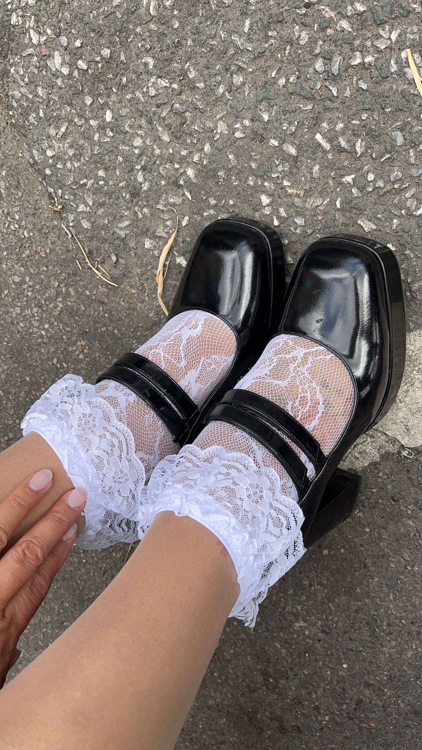Black patent block heel shoes